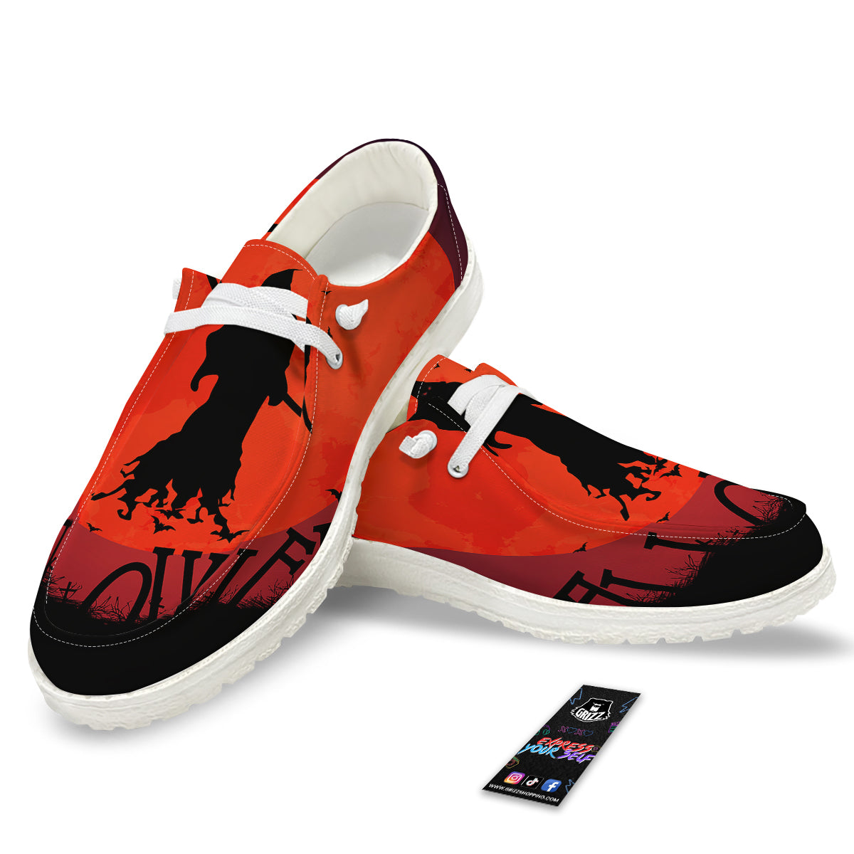 Halloween Grim Reaper Print White Loafers-grizzshop