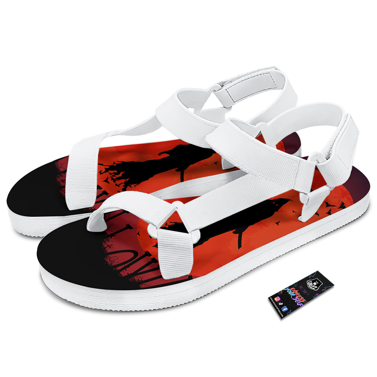 Halloween Grim Reaper Print White Open Toe Sandals-grizzshop