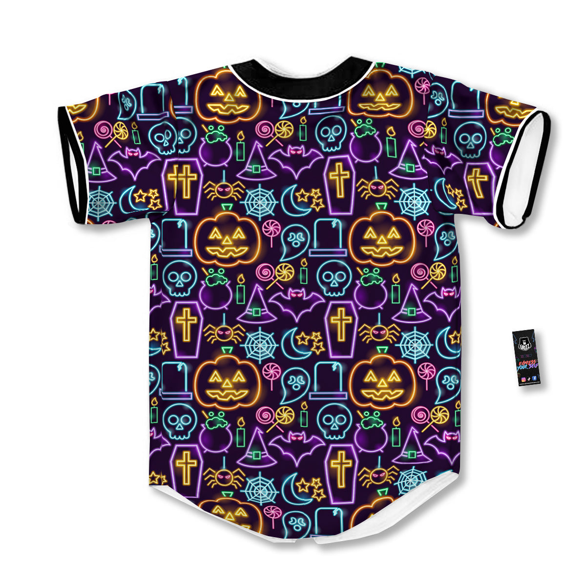 Halloween Neon Cute Print Pattern Baseball Jersey-grizzshop