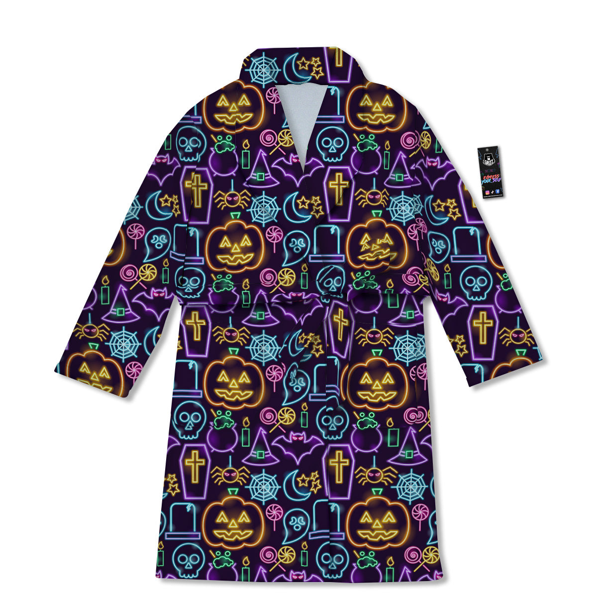 Halloween Neon Cute Print Pattern Bathrobe-grizzshop