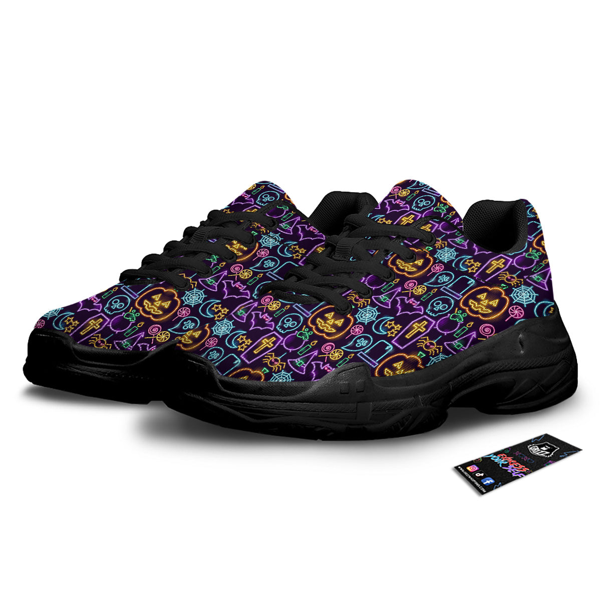 Halloween Neon Cute Print Pattern Black Chunky Shoes-grizzshop
