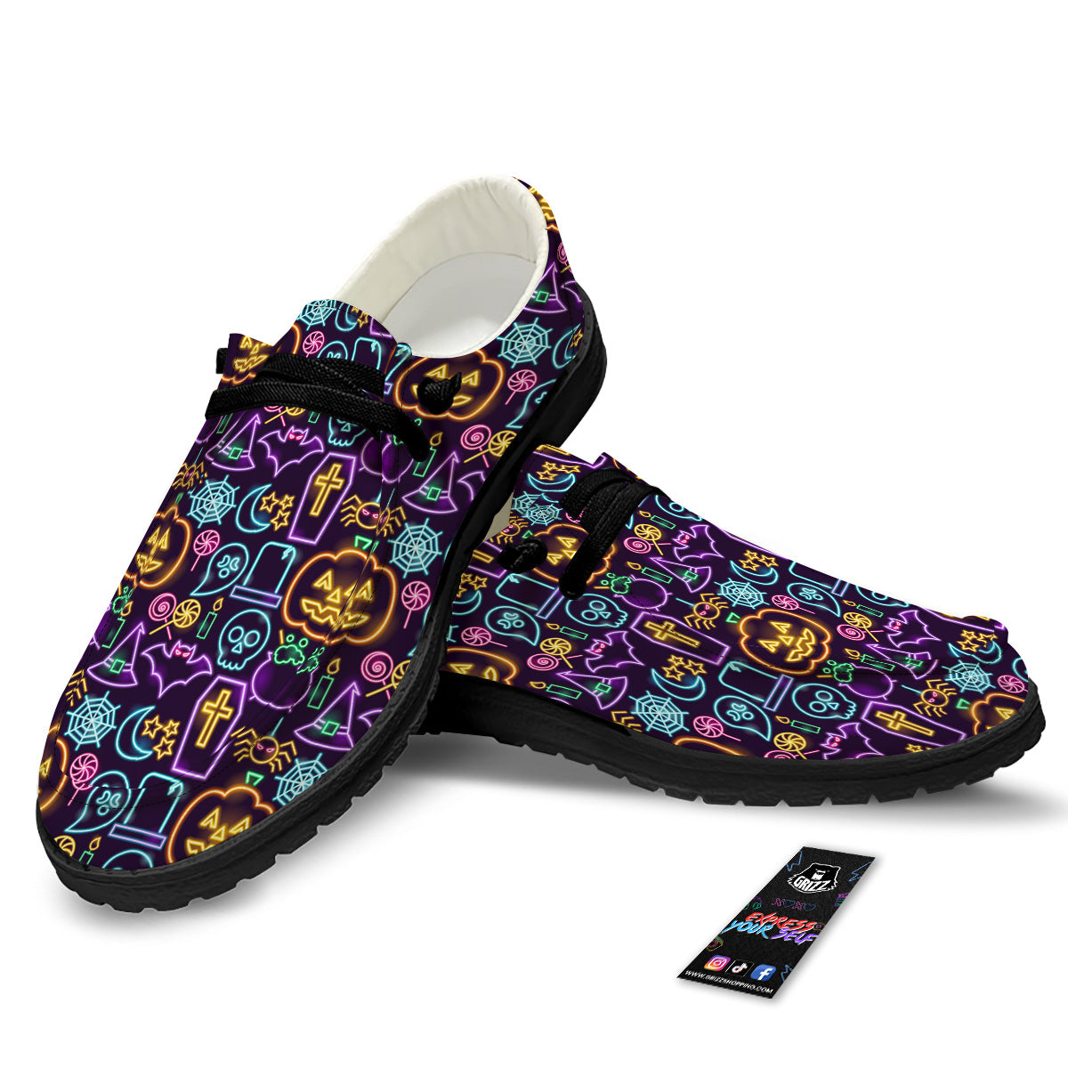 Halloween Neon Cute Print Pattern Black Loafers-grizzshop