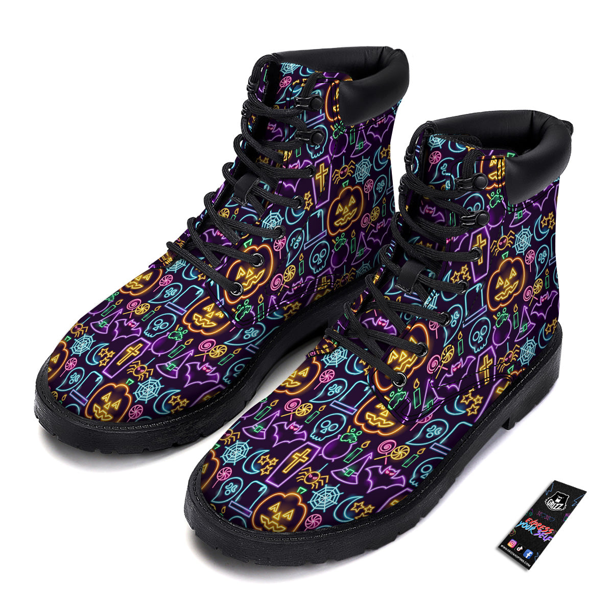 Halloween Neon Cute Print Pattern Boots-grizzshop