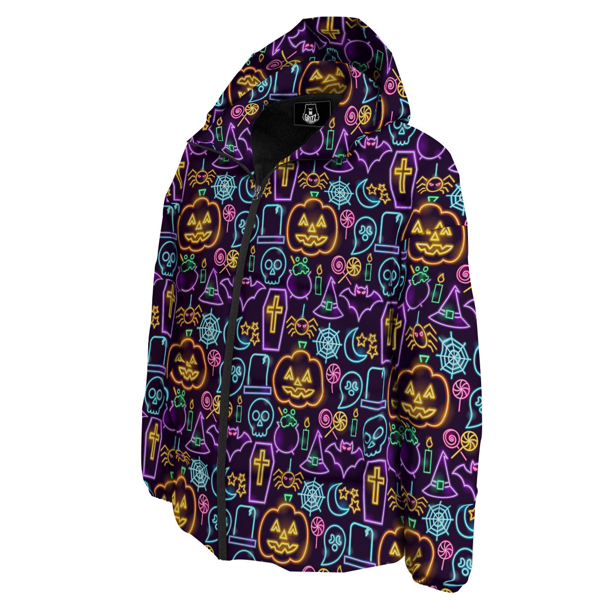 Halloween Neon Cute Print Pattern Down Jacket-grizzshop