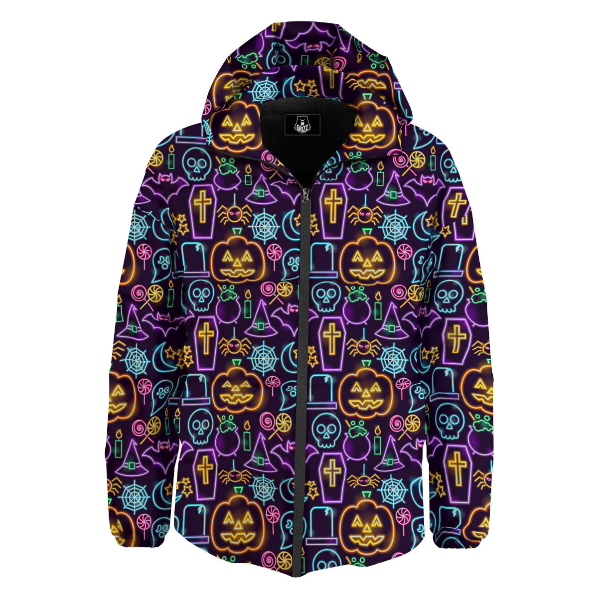 Halloween Neon Cute Print Pattern Down Jacket-grizzshop