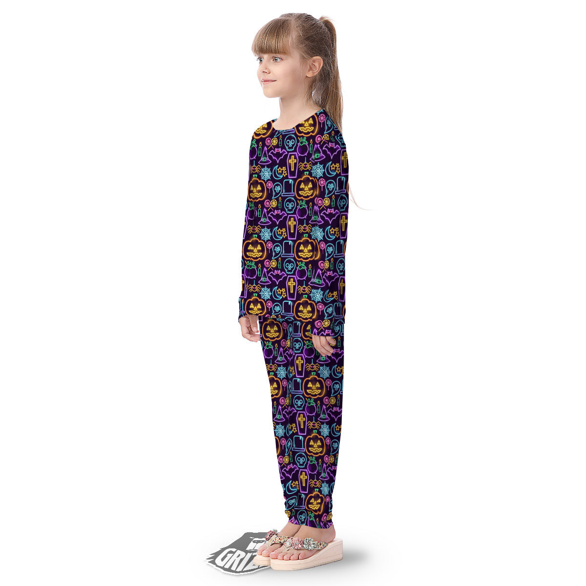 Halloween Neon Cute Print Pattern Kid's Pajamas-grizzshop