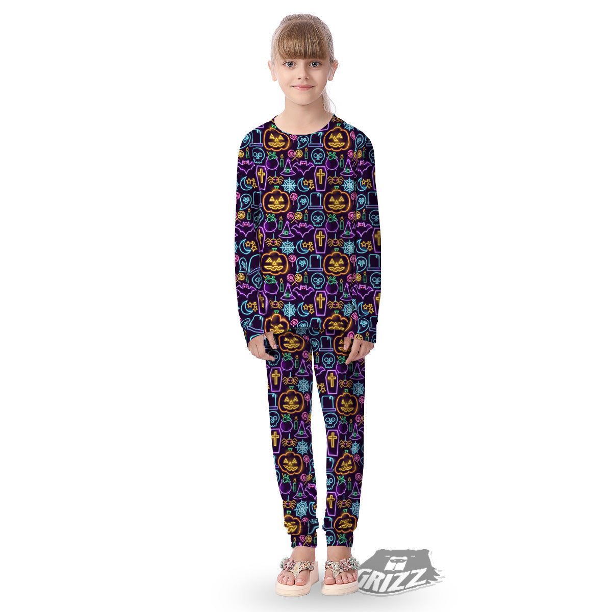 Halloween Neon Cute Print Pattern Kid's Pajamas-grizzshop