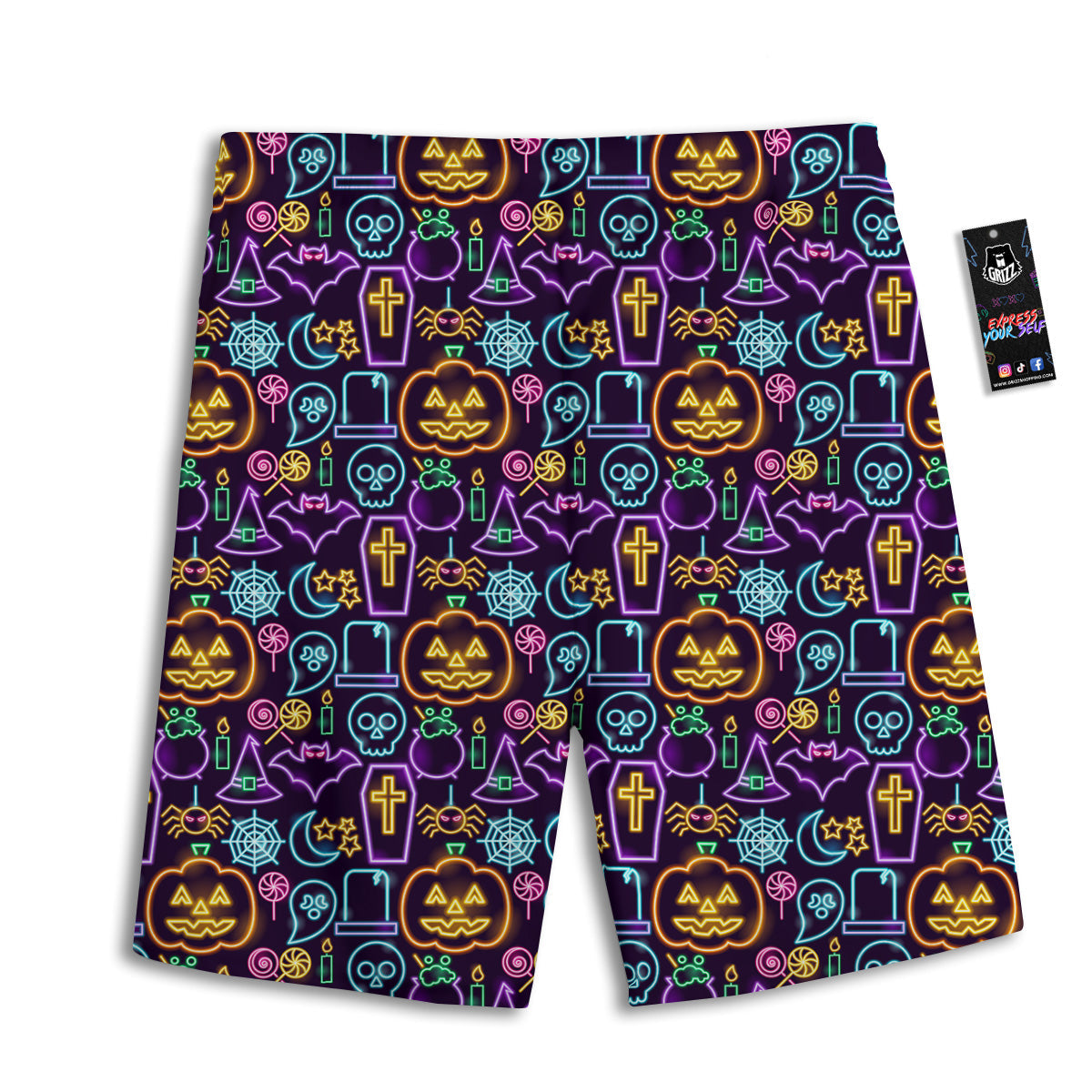 Halloween Neon Cute Print Pattern Men's Athletic Shorts