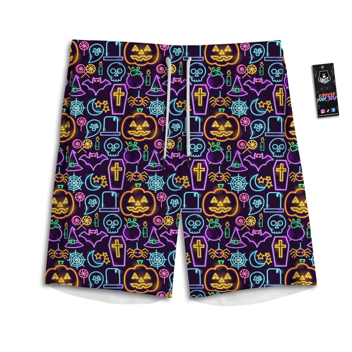 Halloween Neon Cute Print Pattern Men's Athletic Shorts