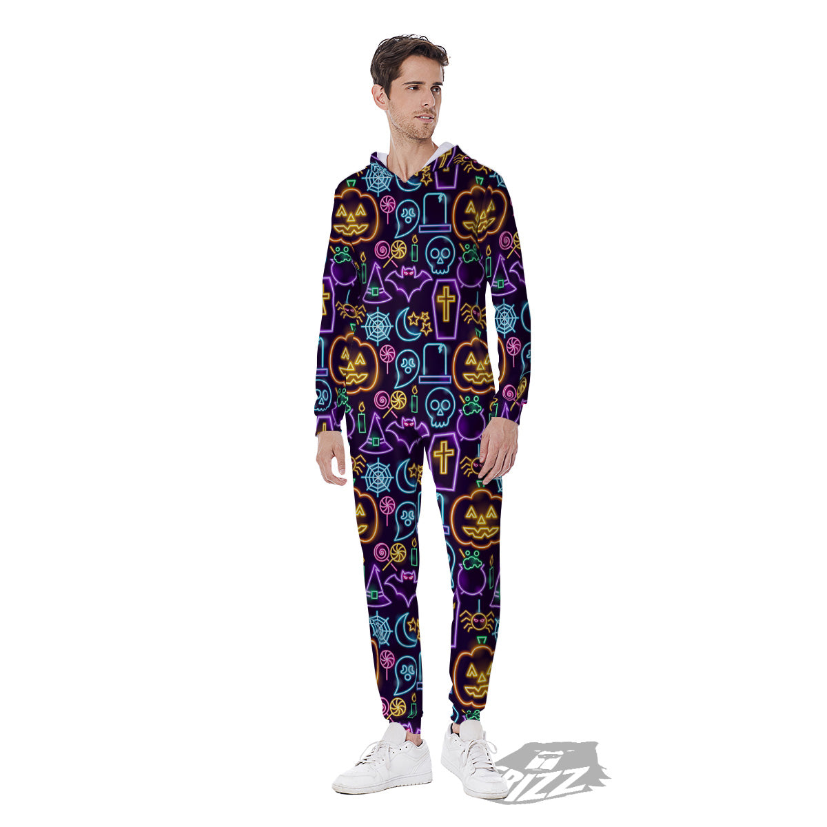 Halloween Neon Cute Print Pattern Men's Jumpsuit-grizzshop