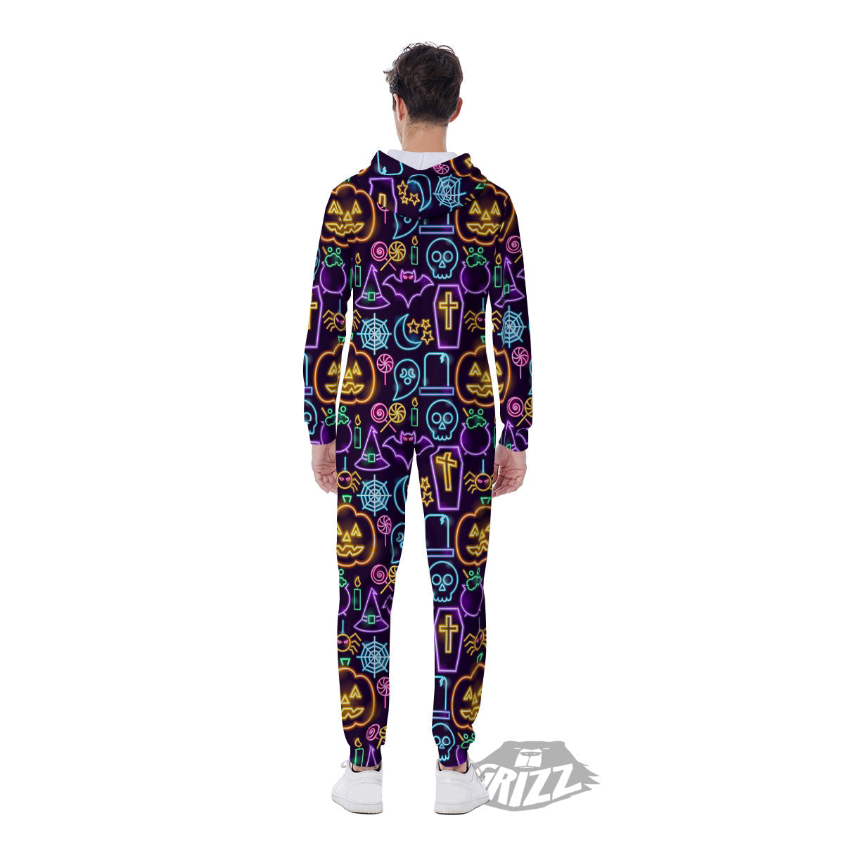 Halloween Neon Cute Print Pattern Men's Jumpsuit-grizzshop