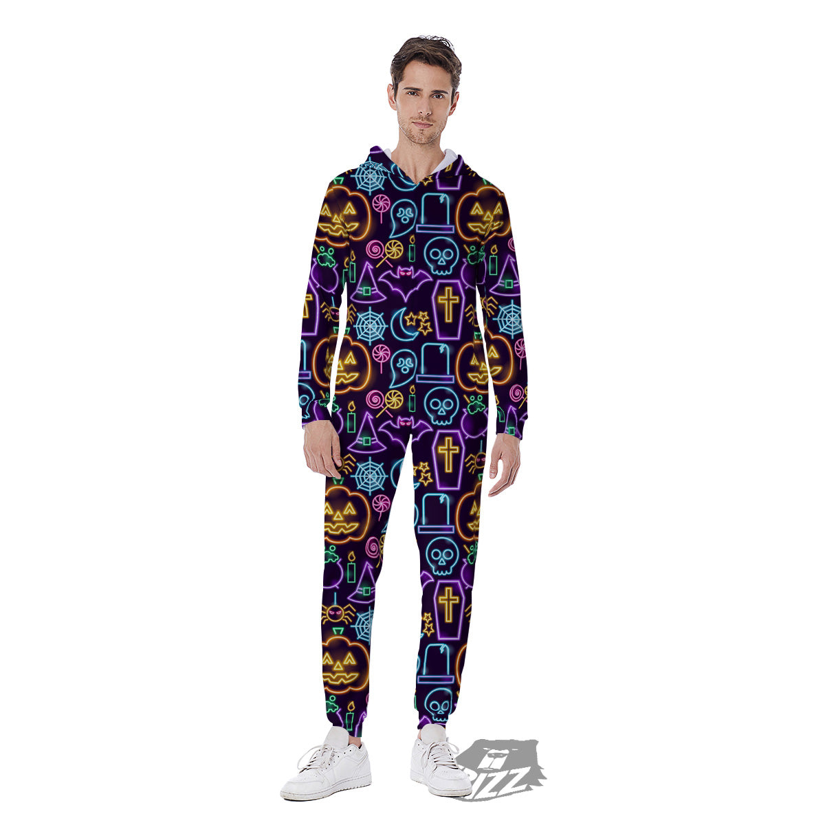 Halloween Neon Cute Print Pattern Men's Jumpsuit-grizzshop