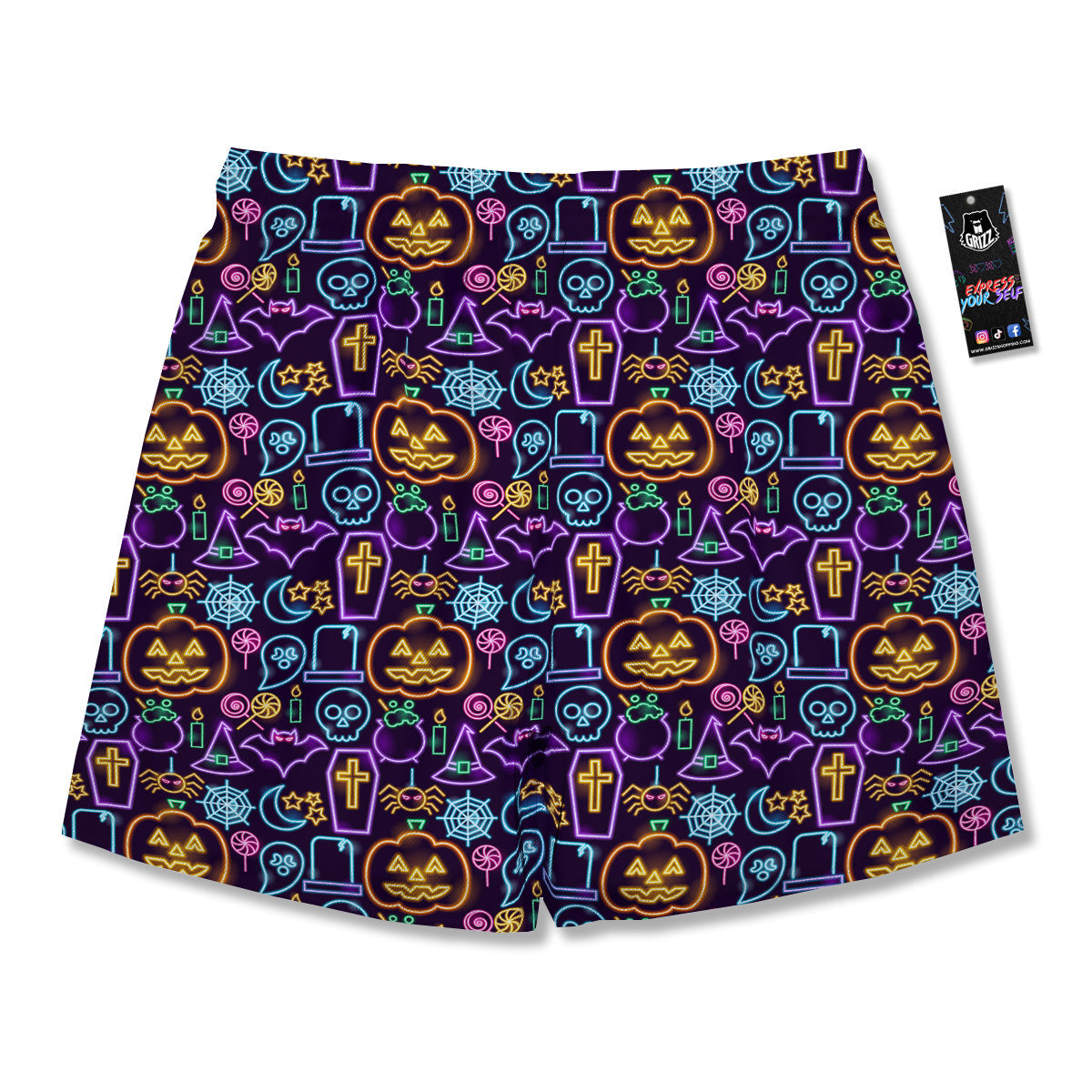 Halloween Neon Cute Print Pattern Men's Running Shorts-grizzshop