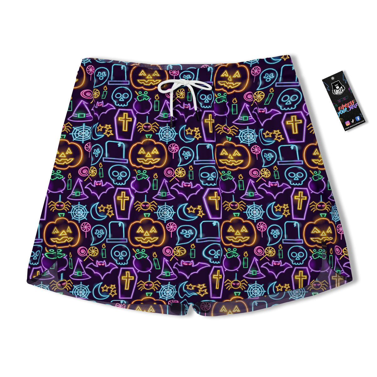 Halloween Neon Cute Print Pattern Men's Running Shorts-grizzshop