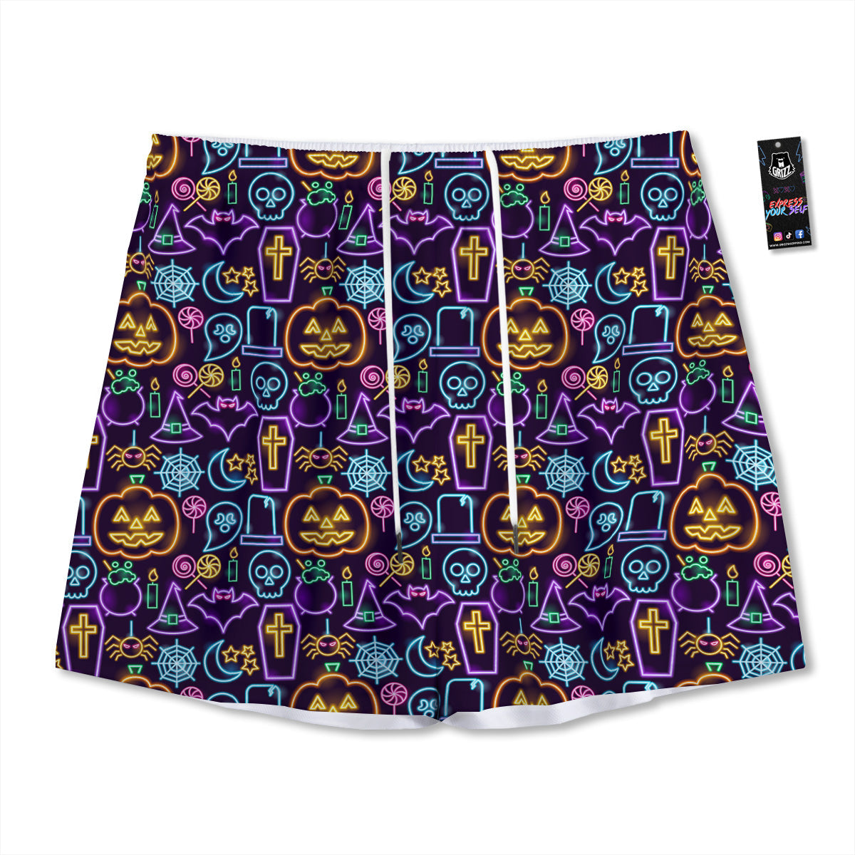 Lotus Spiritual Golden Print Mesh Shorts