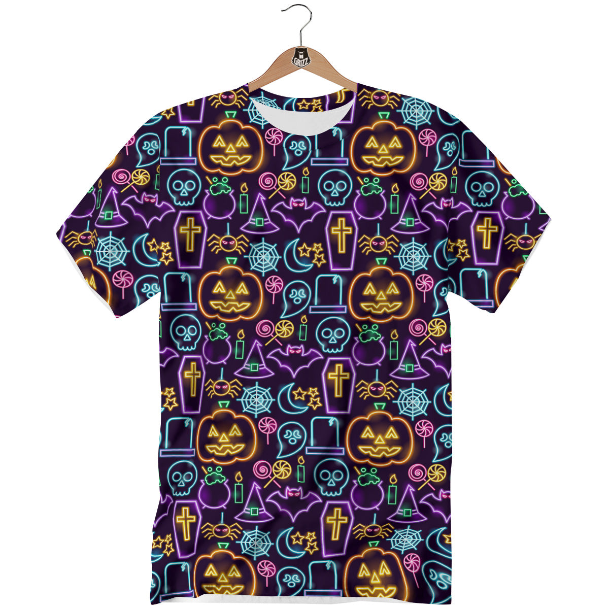 Halloween Neon Cute Print Pattern T-Shirt-grizzshop