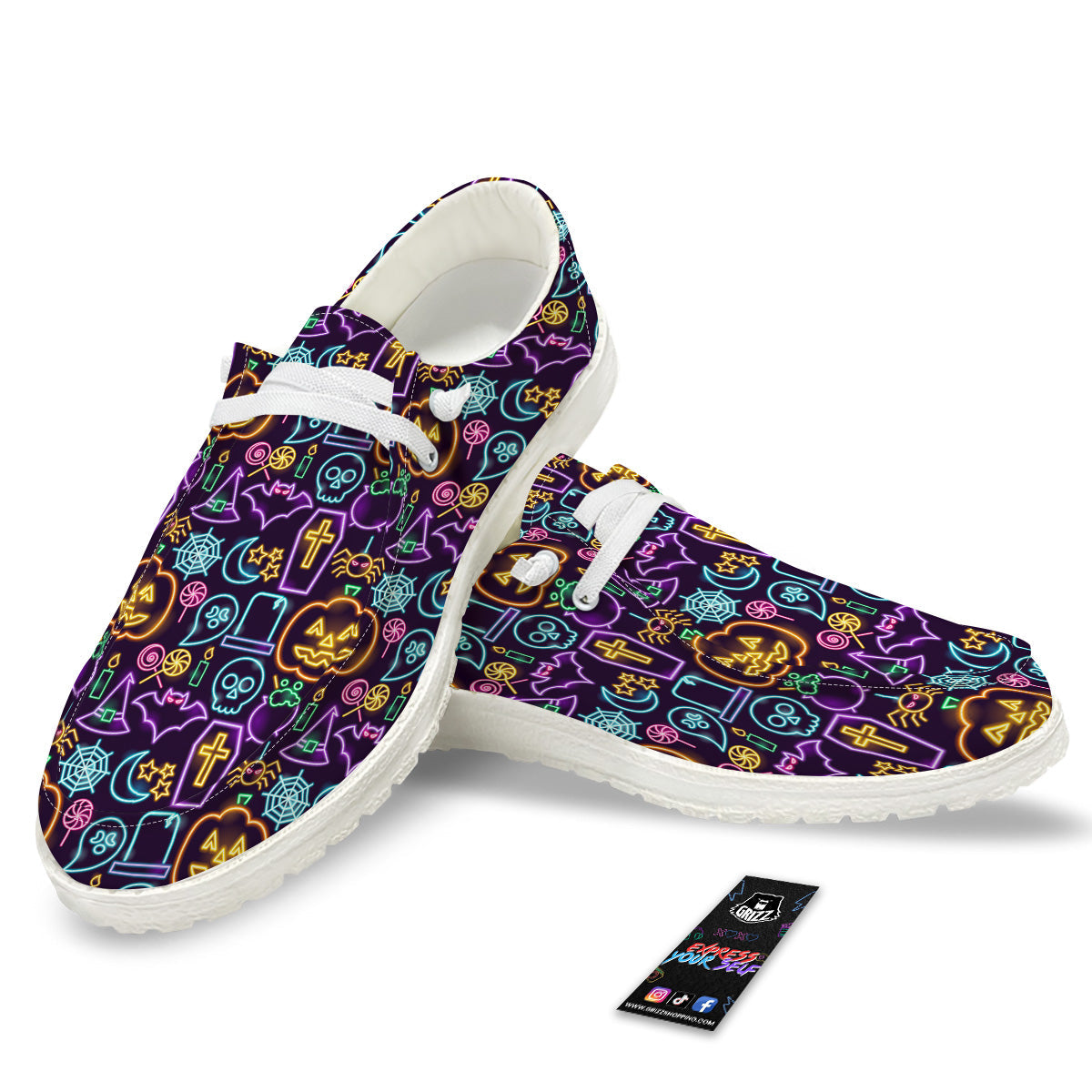 Halloween Neon Cute Print Pattern White Loafers-grizzshop