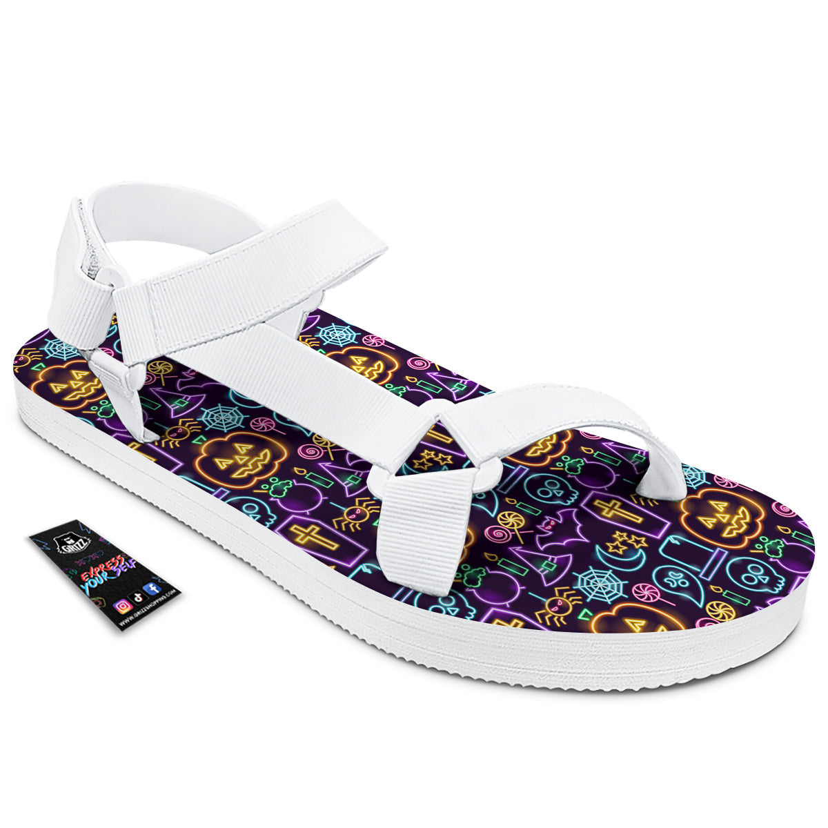 Halloween Neon Cute Print Pattern White Open Toe Sandals-grizzshop