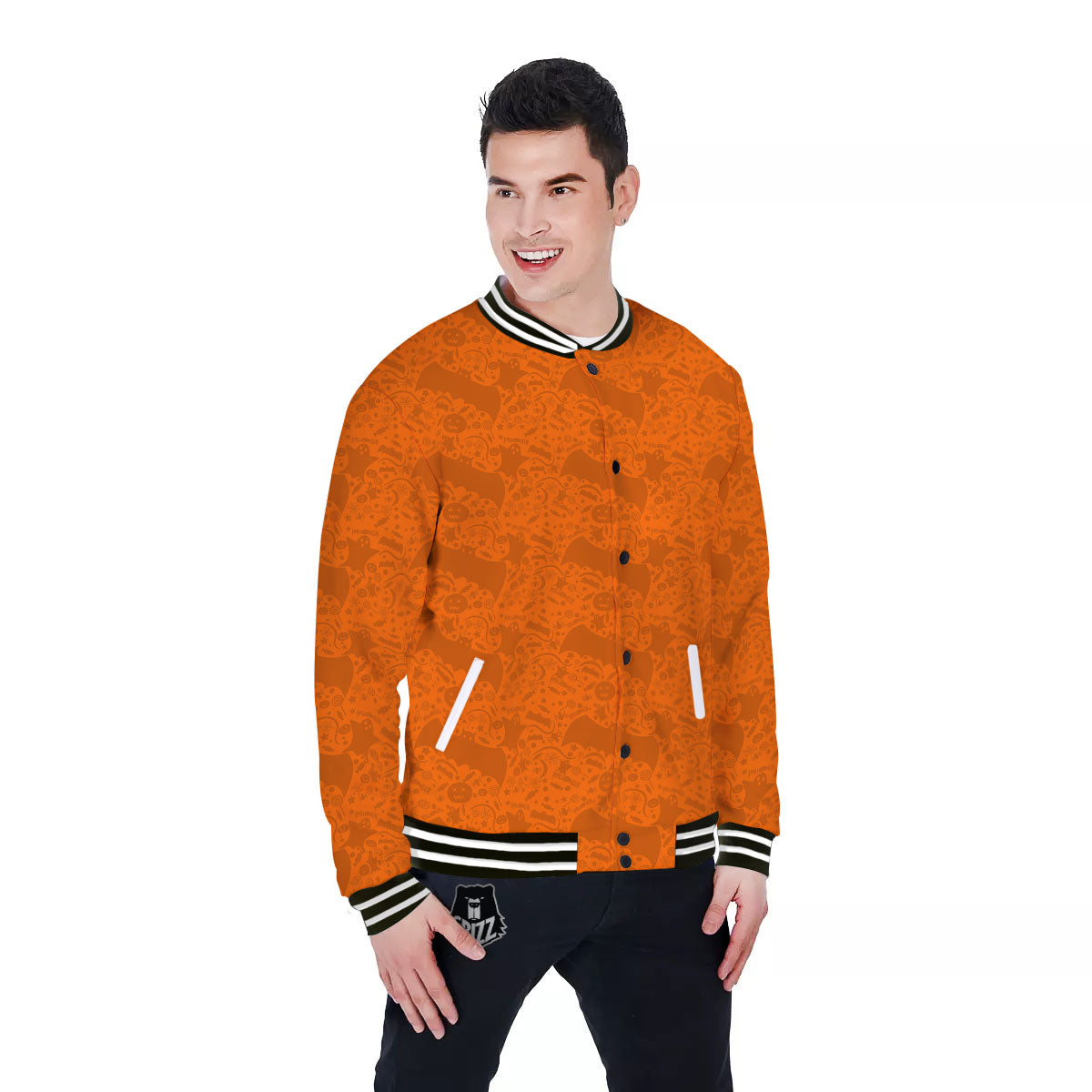 Halloween Orange Print Pattern Baseball Jacket-grizzshop