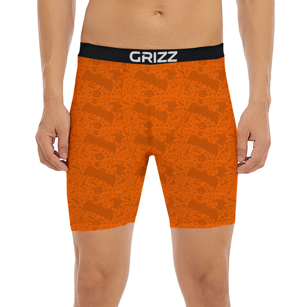 Halloween Orange Print Pattern Boxer Briefs-grizzshop