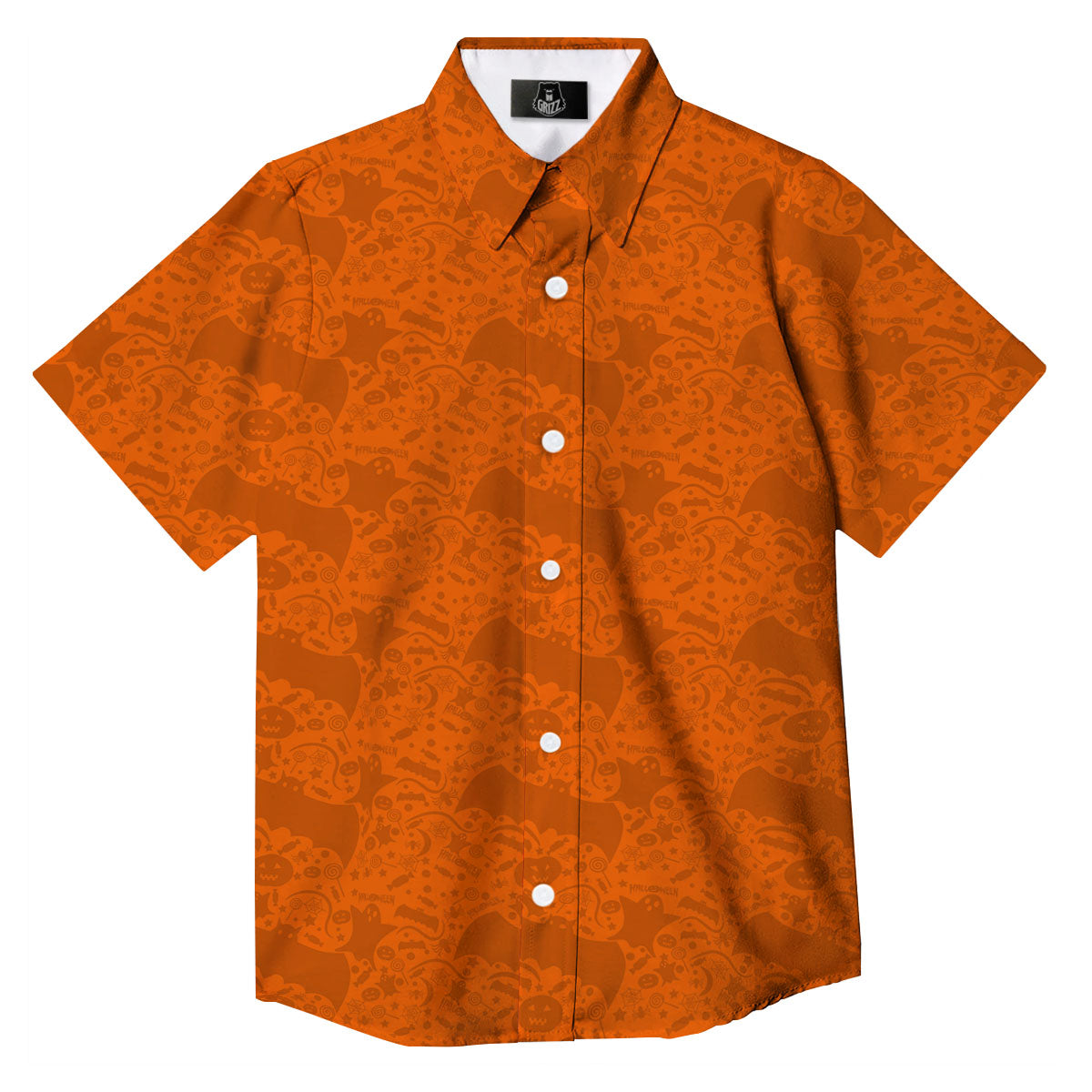 Halloween Orange Print Pattern Button Up Shirt-grizzshop