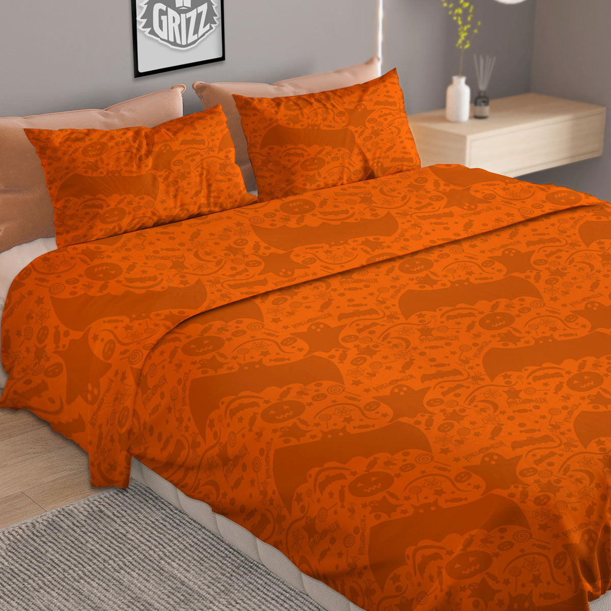 Halloween Orange Print Pattern Duvet Cover Bedding Set