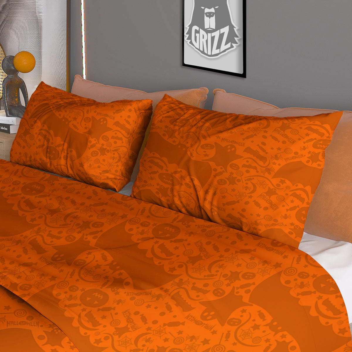 Halloween Orange Print Pattern Duvet Cover Bedding Set