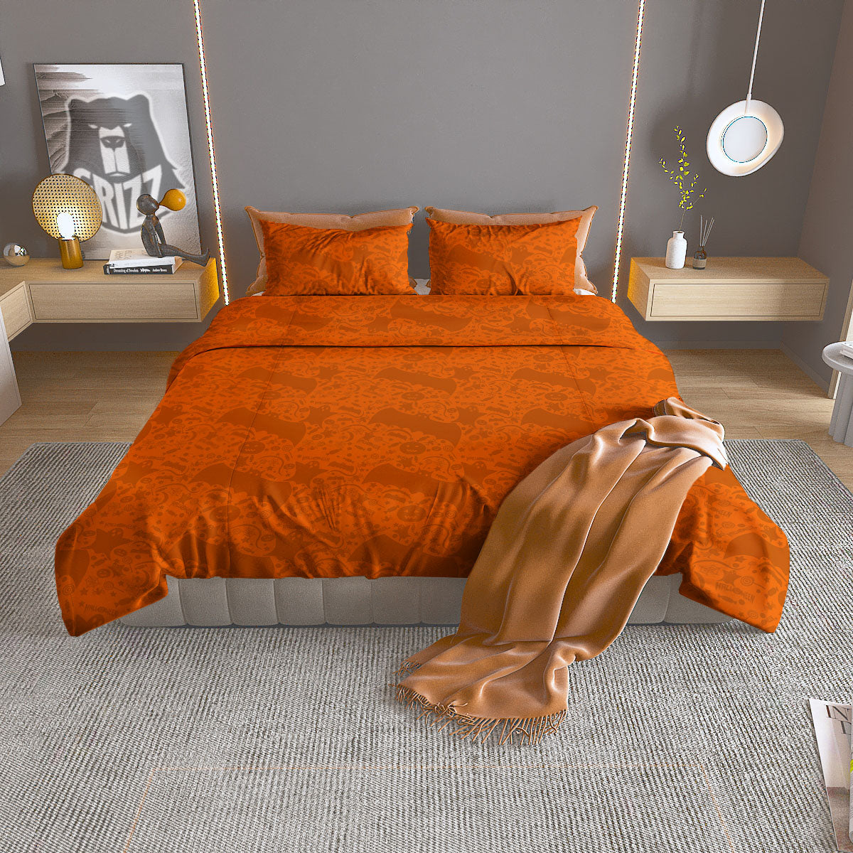 Halloween Orange Print Pattern Duvet Cover Bedding Set