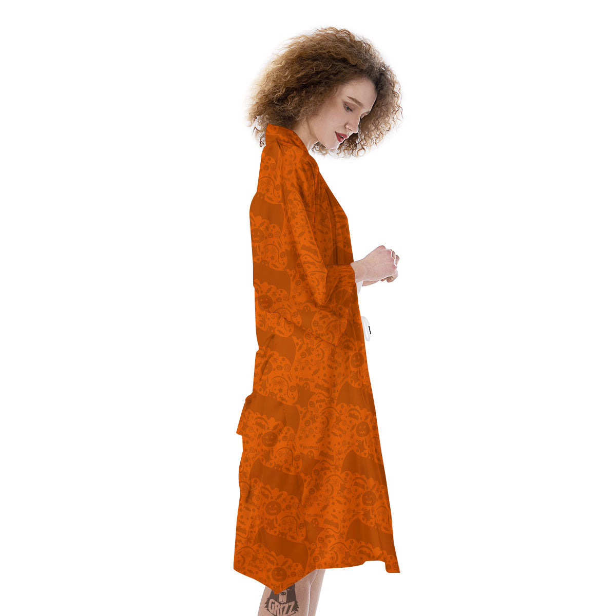 Halloween Orange Print Pattern Kimono-grizzshop