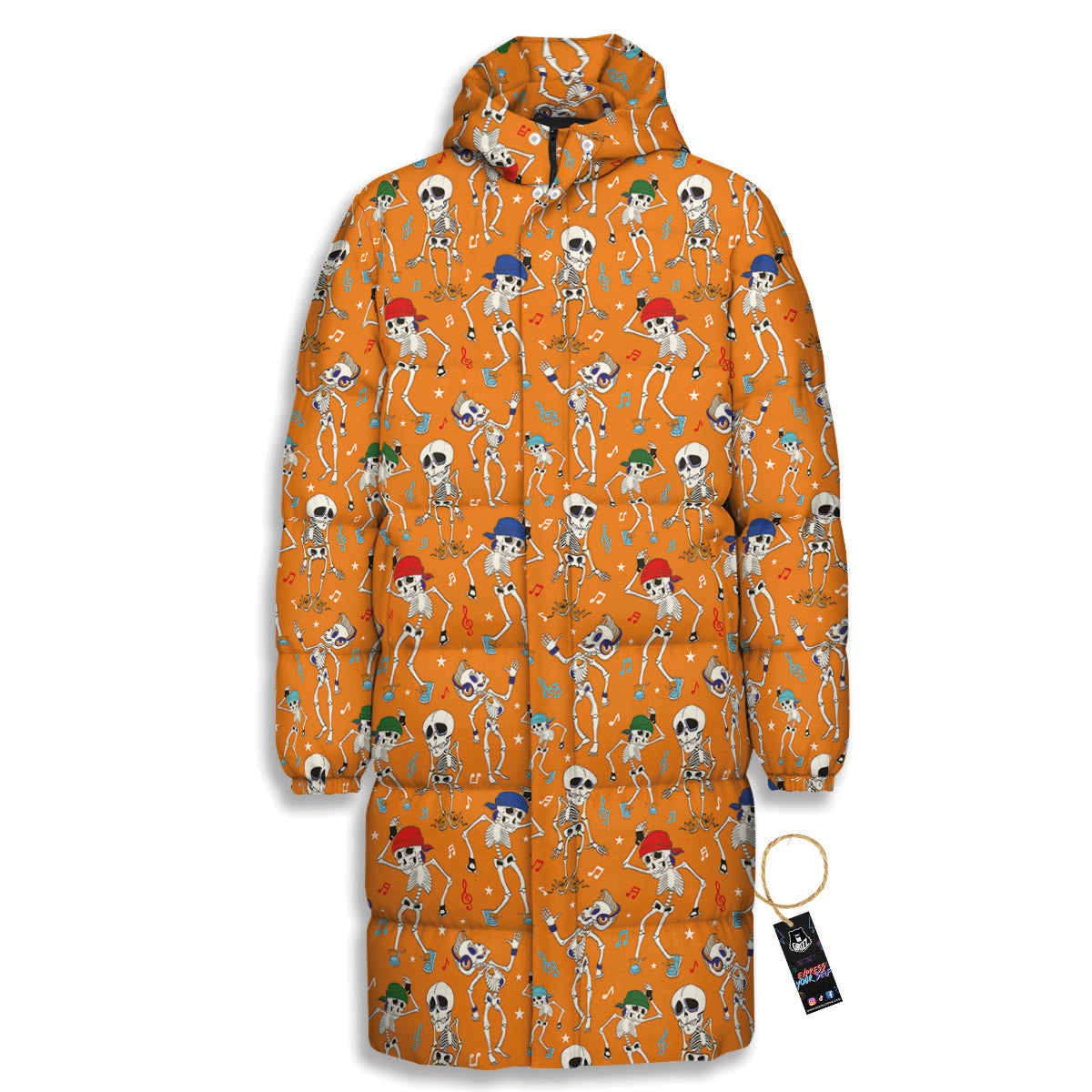 Halloween Party Orange Print Pattern Long Down Jacket-grizzshop