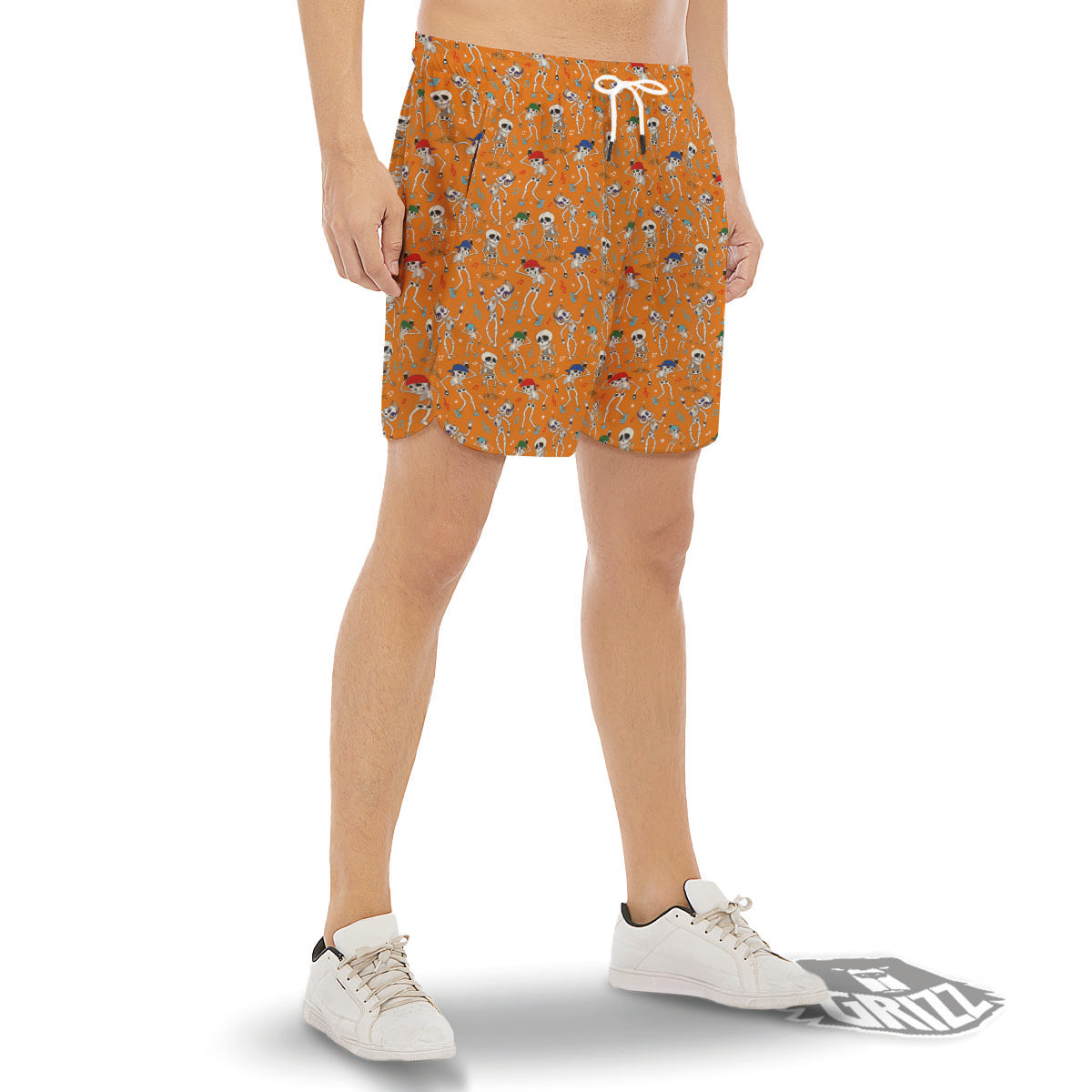 Halloween Party Orange Print Pattern Men's Gym Shorts-grizzshop