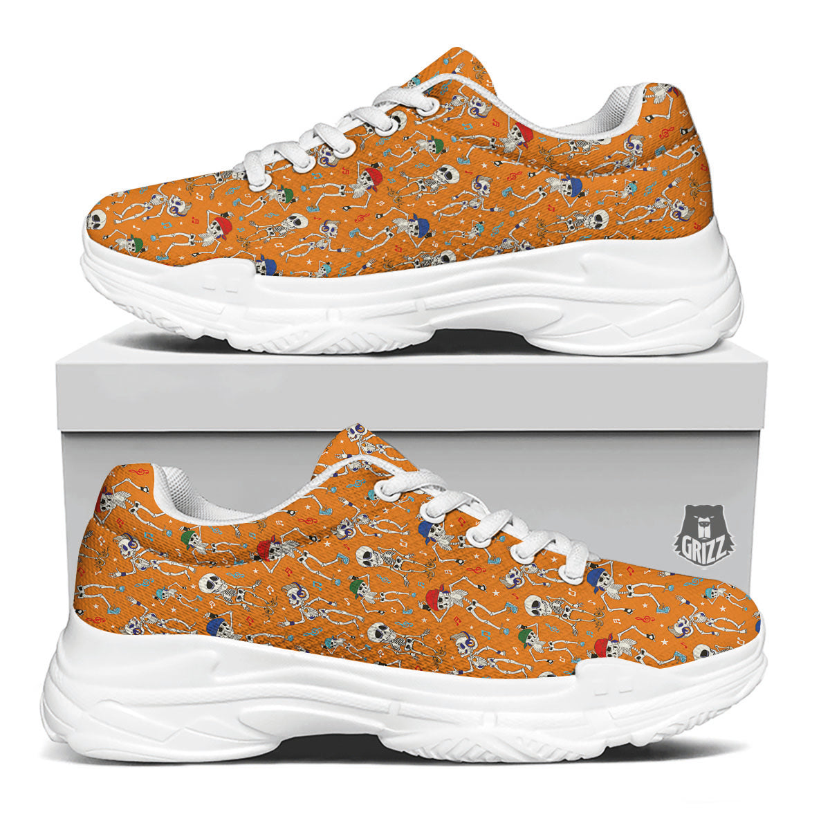 Halloween Party Orange Print Pattern White Chunky Shoes-grizzshop
