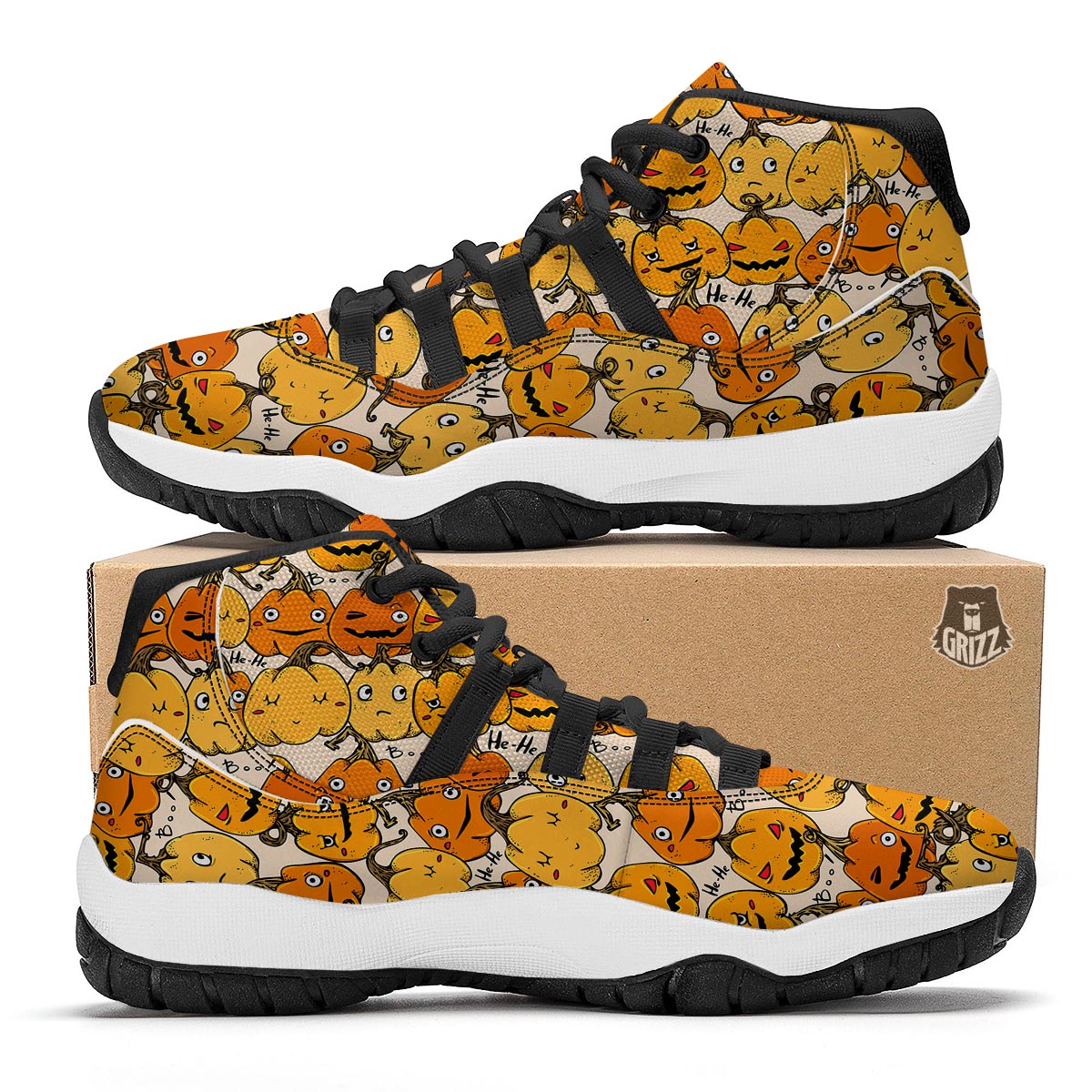 Halloween Pumpkin Pattern Print Black Bball Shoes-grizzshop