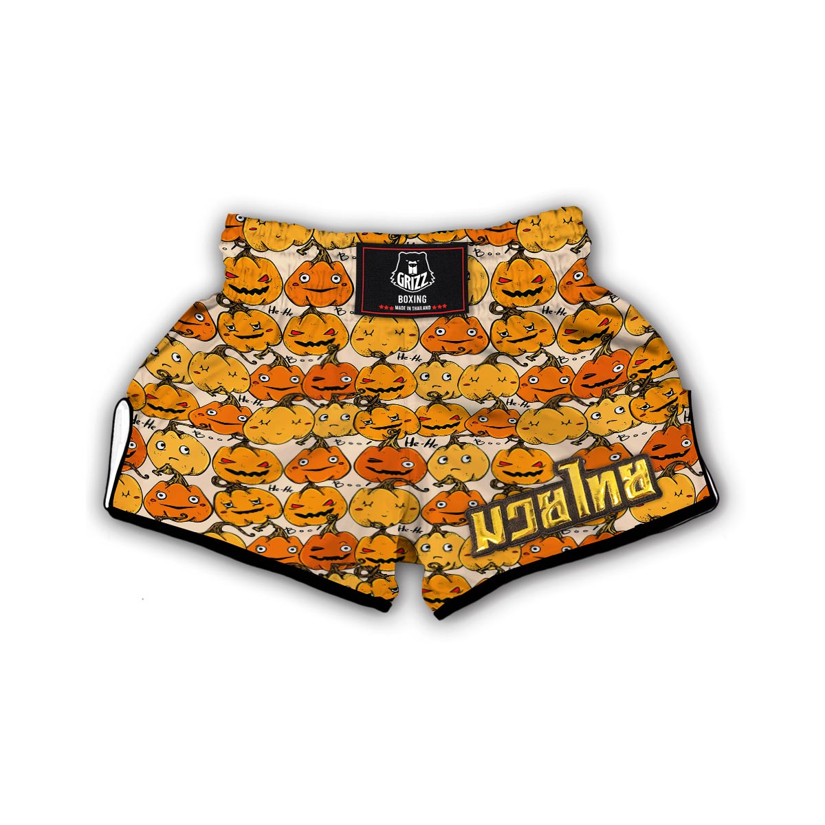 Halloween Pumpkin Pattern Print Muay Thai Boxing Shorts-grizzshop