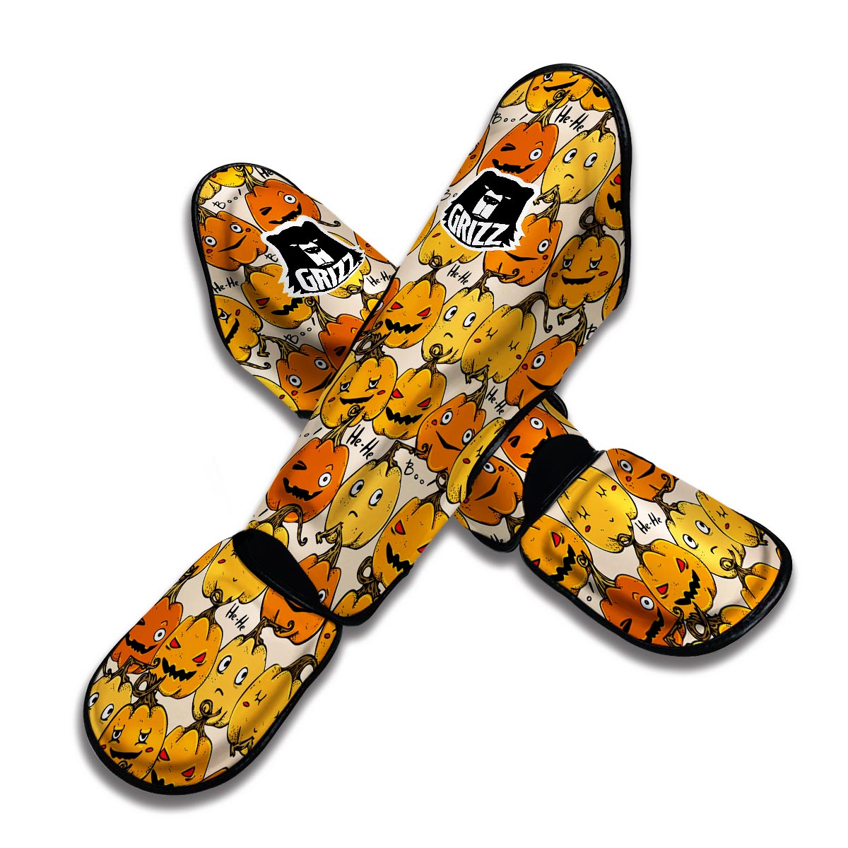 Halloween Pumpkin Pattern Print Muay Thai Shin Guards-grizzshop