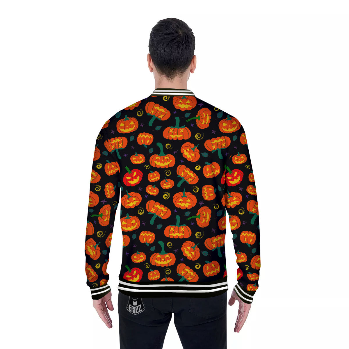 Halloween Pumpkin Print Pattern Baseball Jacket-grizzshop