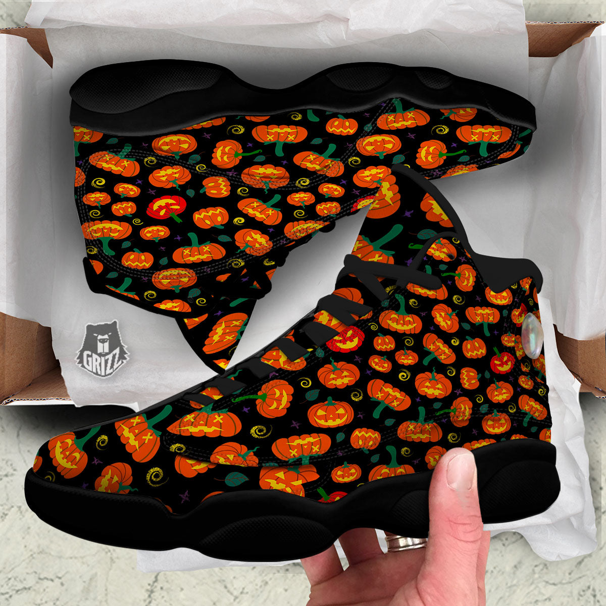 Halloween Pumpkin Print Pattern Black Basketball Shoes-grizzshop