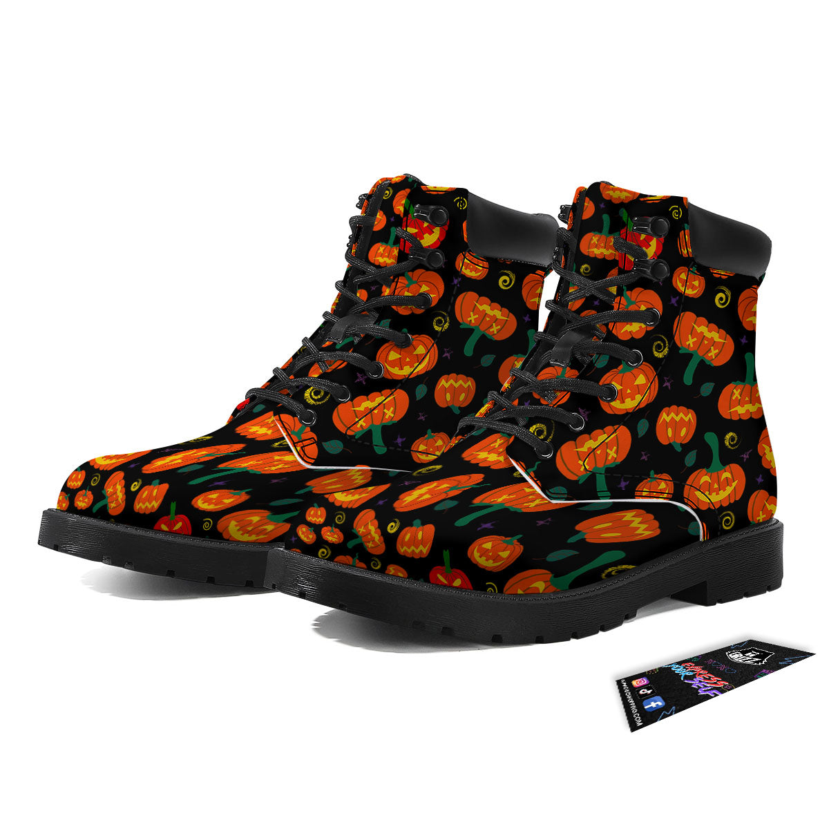 Halloween Pumpkin Print Pattern Boots-grizzshop