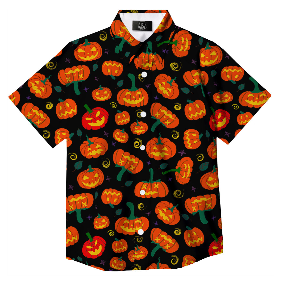 Halloween Pumpkin Print Pattern Button Up Shirt-grizzshop