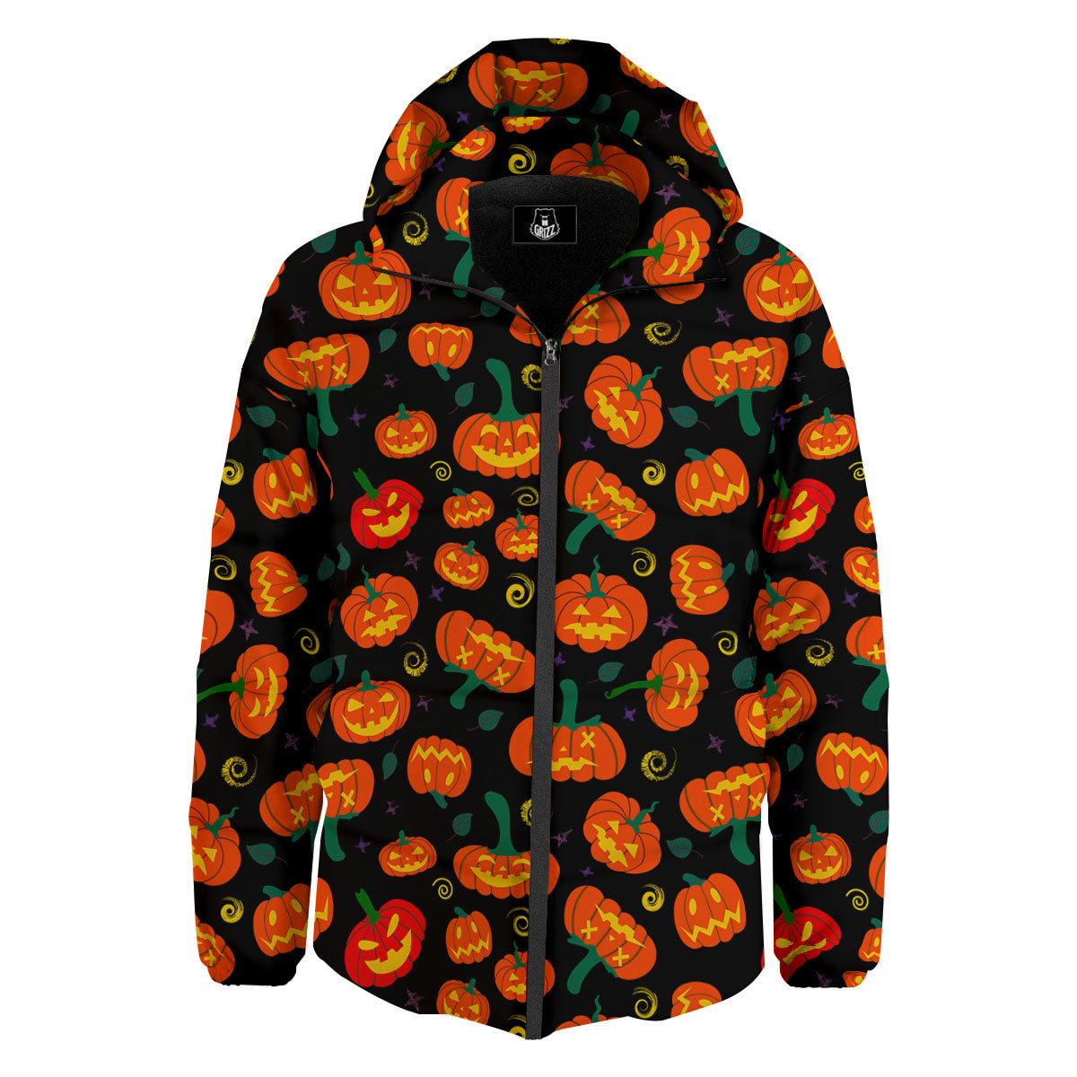 Halloween Pumpkin Print Pattern Down Jacket-grizzshop