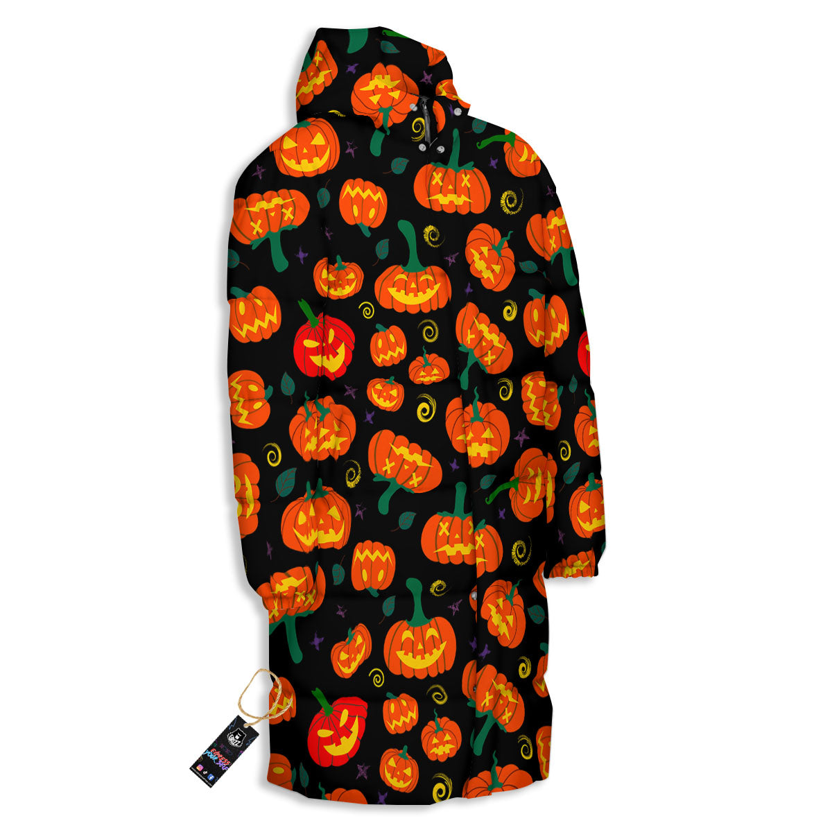 Halloween Pumpkin Print Pattern Long Down Jacket-grizzshop