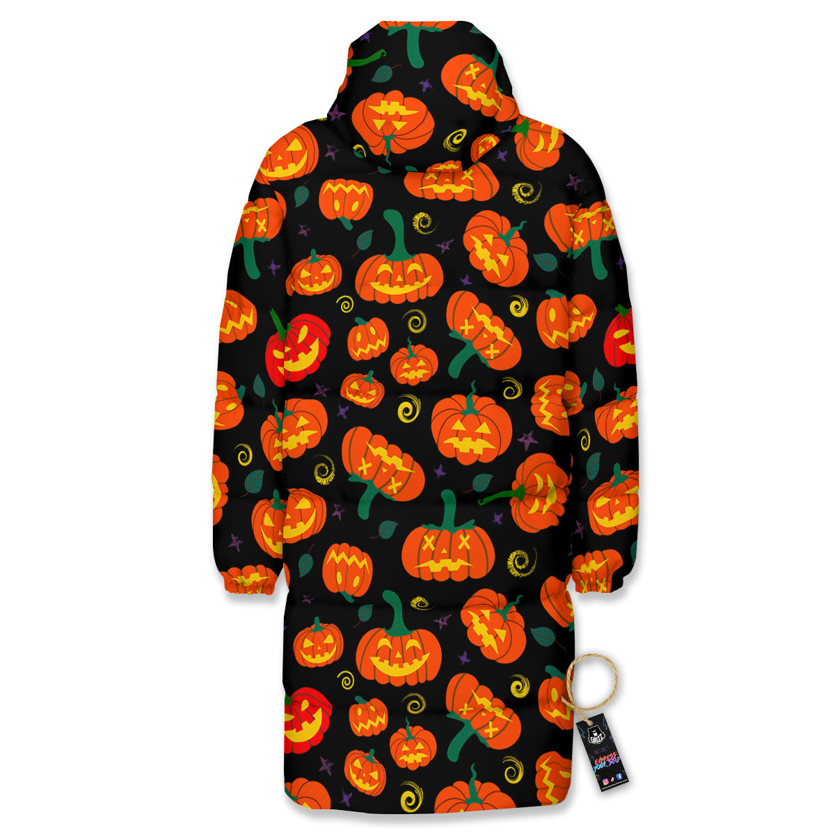 Halloween Pumpkin Print Pattern Long Down Jacket-grizzshop