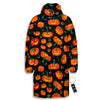 Halloween Pumpkin Print Pattern Long Down Jacket