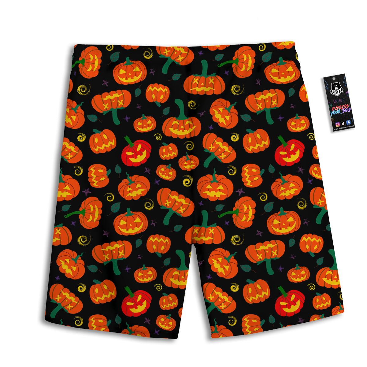 Halloween Pumpkin Print Pattern Men's Athletic Shorts