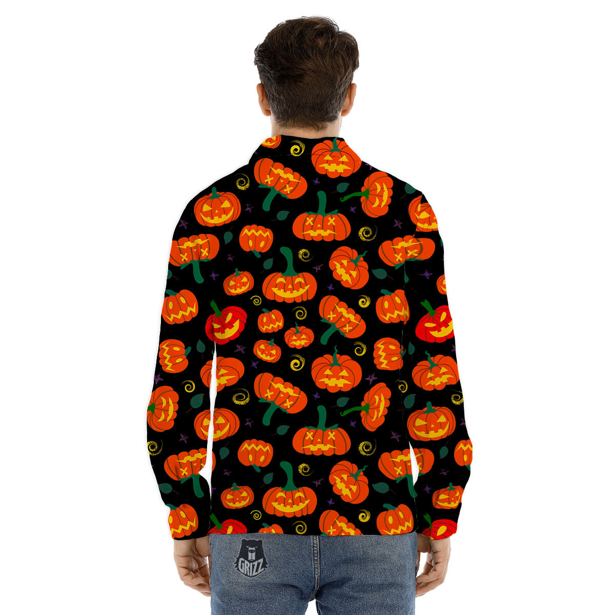 Halloween Pumpkin Print Pattern Men's Dress Shirts-grizzshop