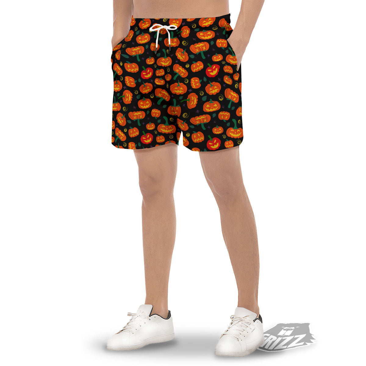 Halloween Pumpkin Print Pattern Men's Gym Shorts-grizzshop