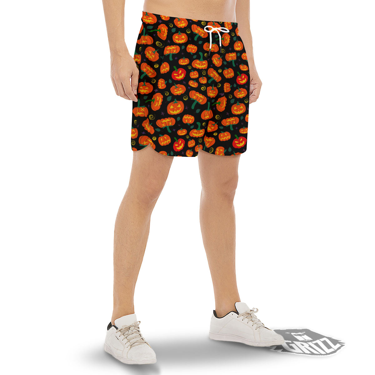 Halloween Pumpkin Print Pattern Men's Gym Shorts-grizzshop