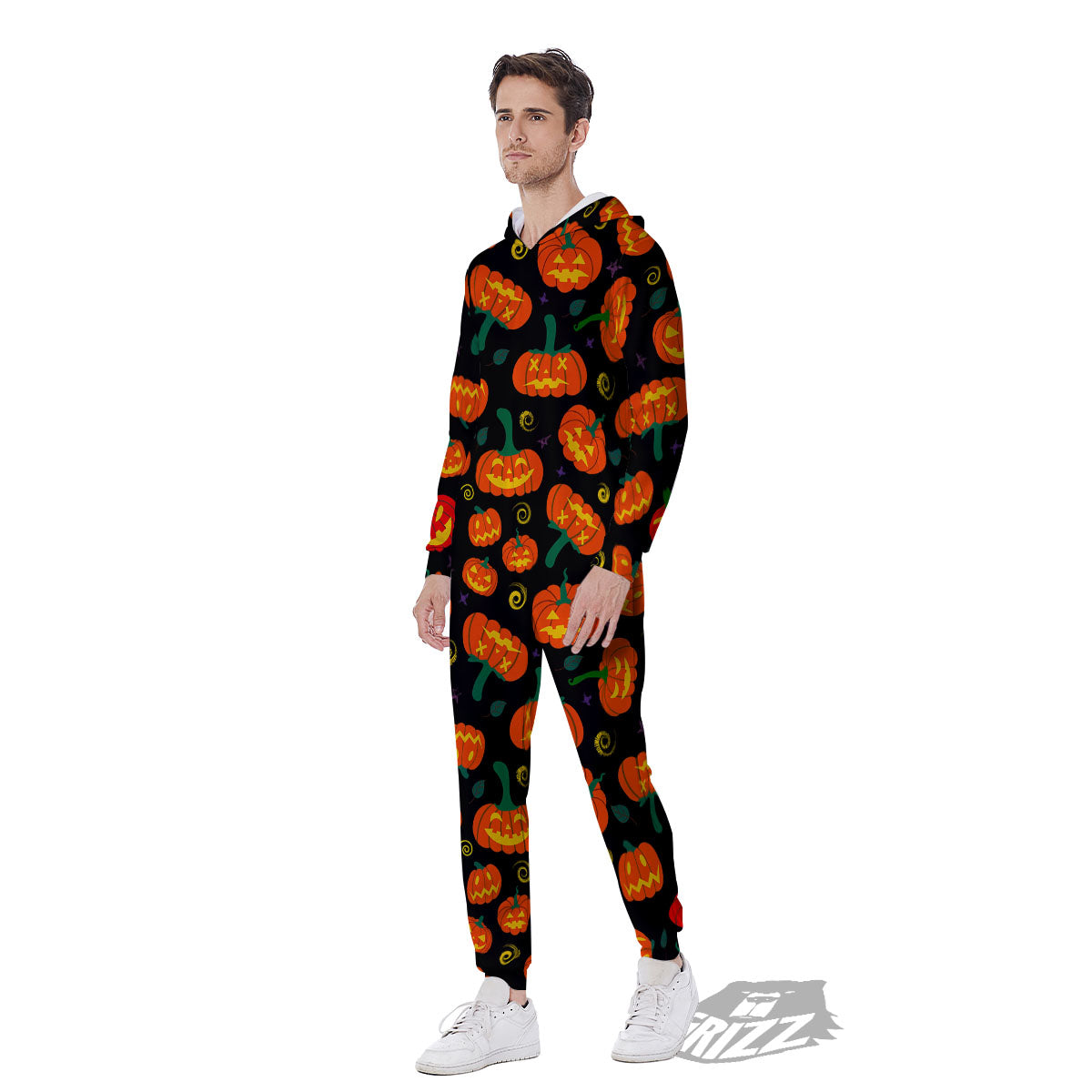 Halloween Pumpkin Print Pattern Men's Jumpsuit-grizzshop