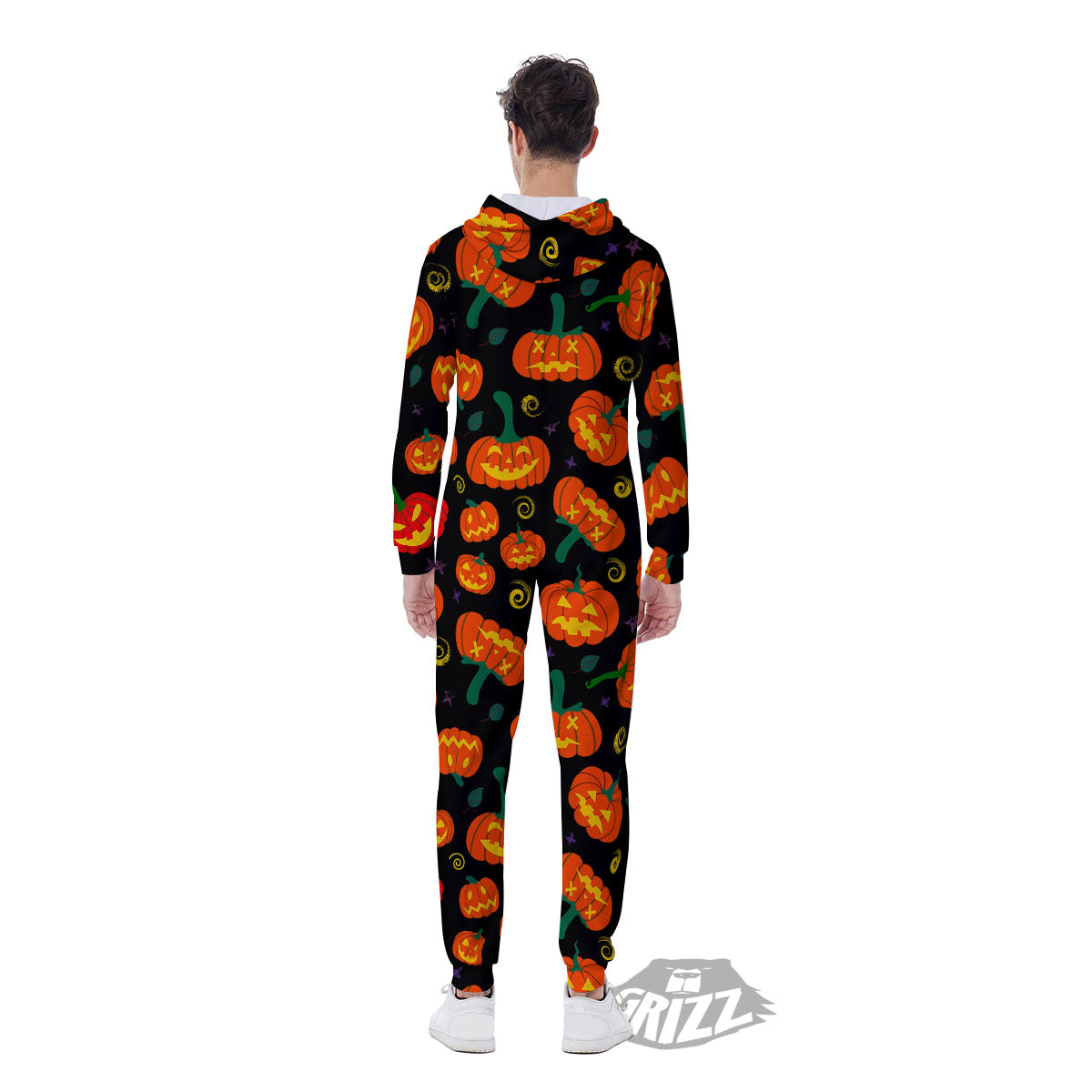 Halloween Pumpkin Print Pattern Men's Jumpsuit-grizzshop