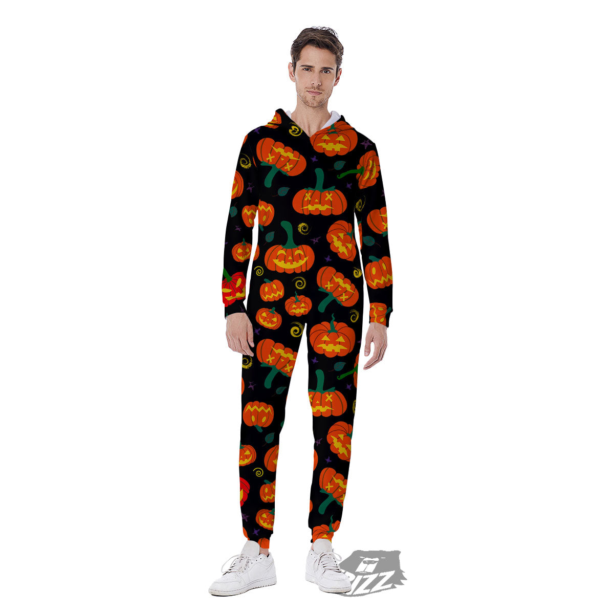 Halloween Pumpkin Print Pattern Men's Jumpsuit-grizzshop